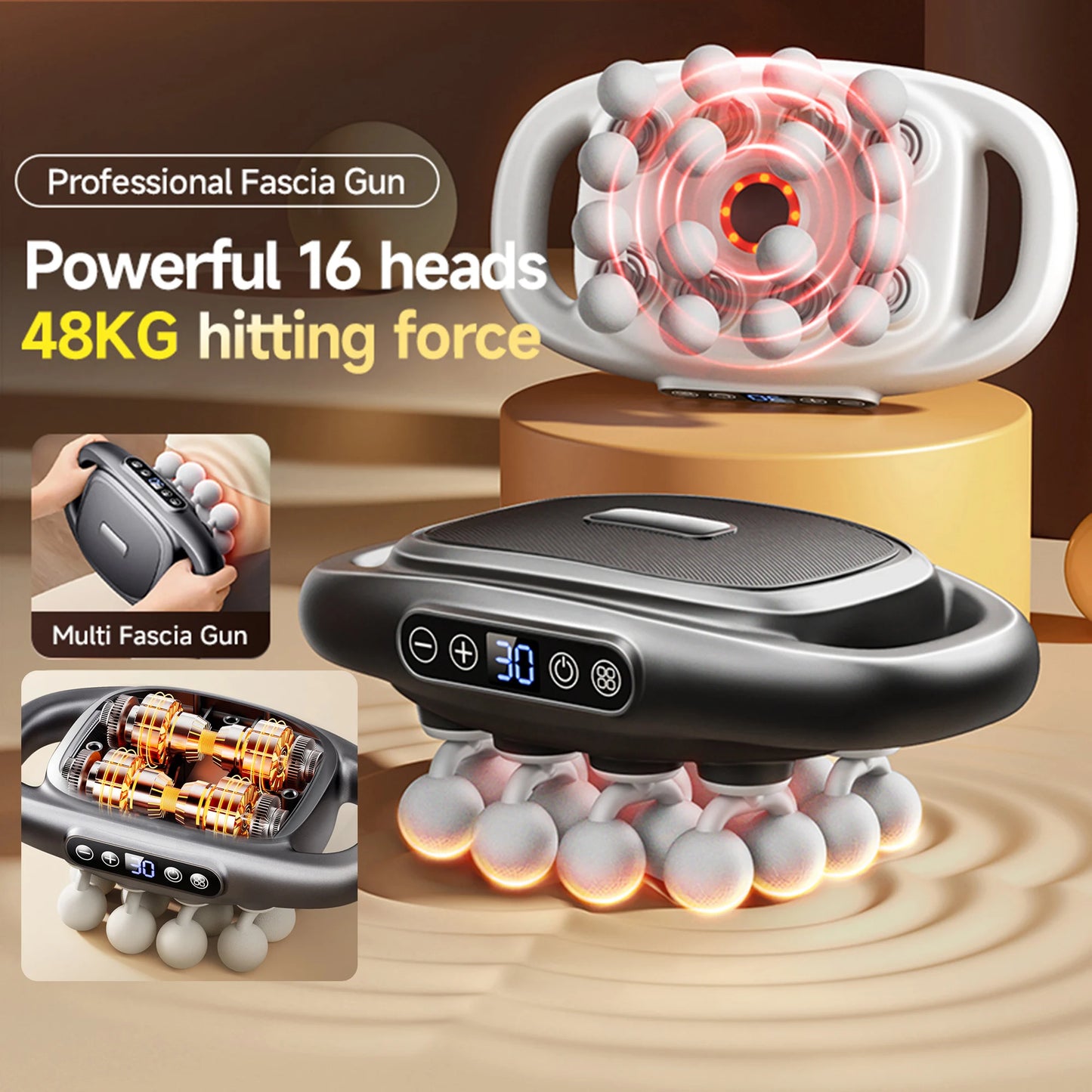 Experience Ultimate Muscle Relaxation with Our 16-Head Deep Tissue Electric Massager Gun Set for Back, Shoulders, Legs, and Feet